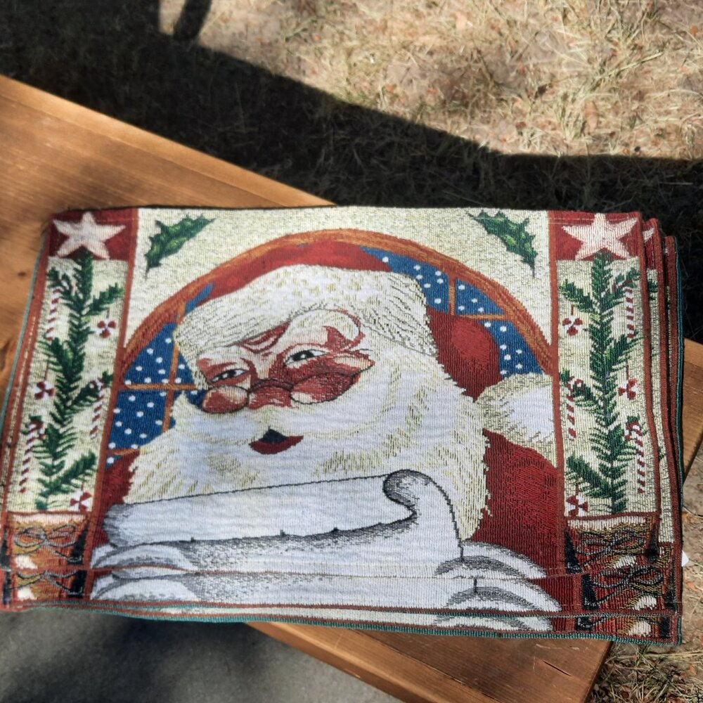 Set Of 4 Santa Claus Christmas Tapestry Kitchen Table Holiday Placemats Tapestry